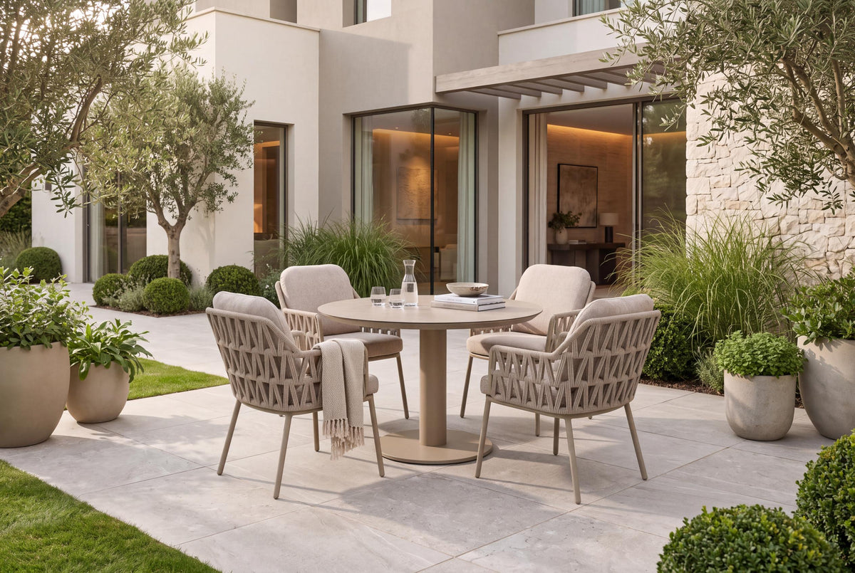 4 Seasons Outdoor Santino 4 Seat Sarah 120cm Round Ceramic Dining Table