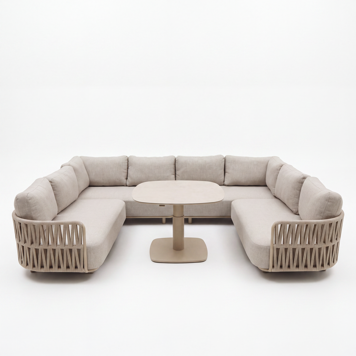 4 Seasons Outdoor Santino 8 Seat Corner Set Paros 140cm Drum Ceramic Table & Corner Cushions