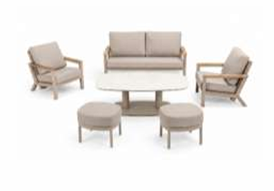 4 Seasons Outdoor Xara 7 Seat Lounge Paros HAT140cm Drum Ceramic Table & Stools