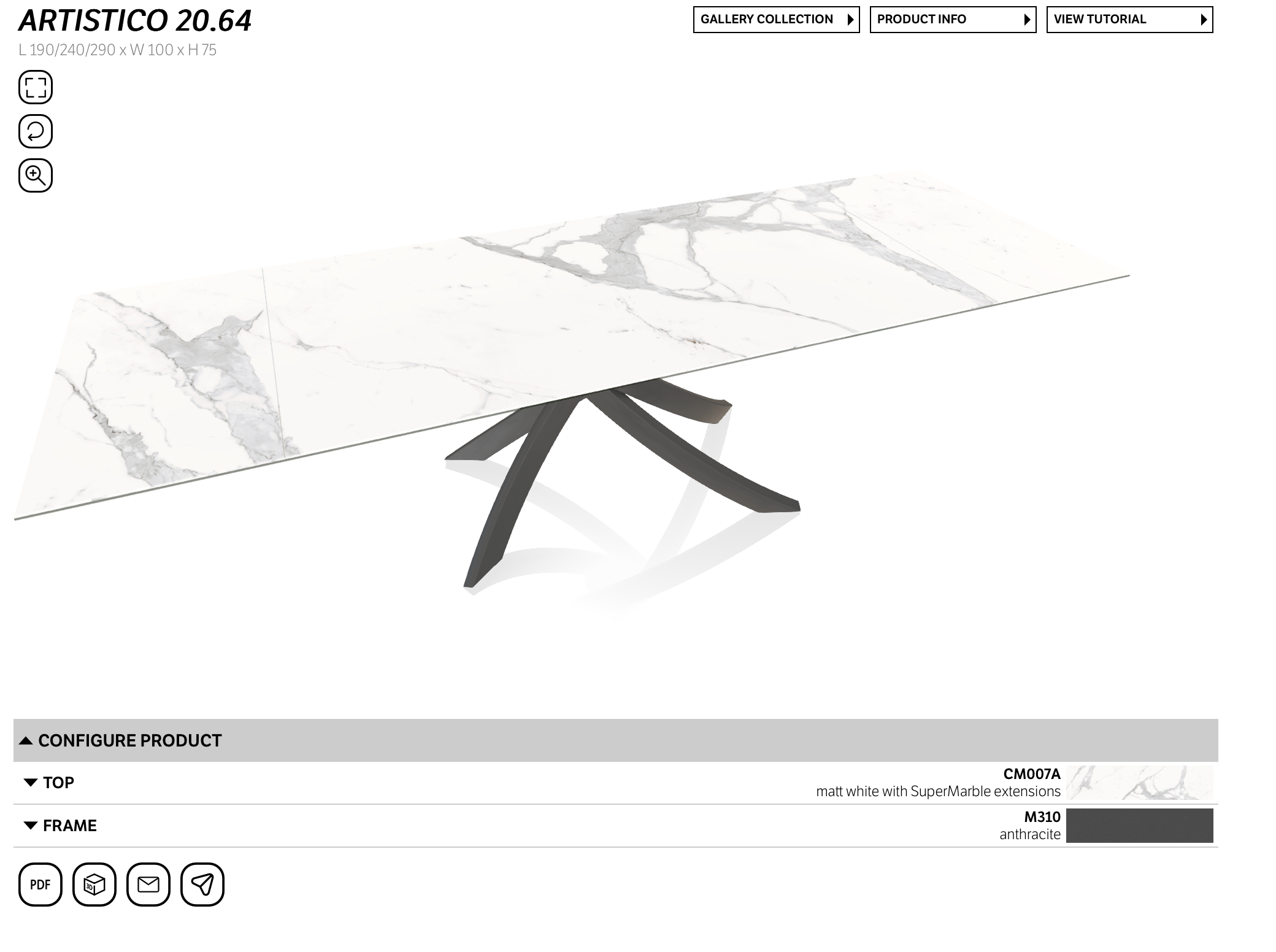 Ex Display Bontempi Artistico 160cm Dining Table Extending To 240cm - Supermarble Matt White Supermarble Top With Graphite Legs