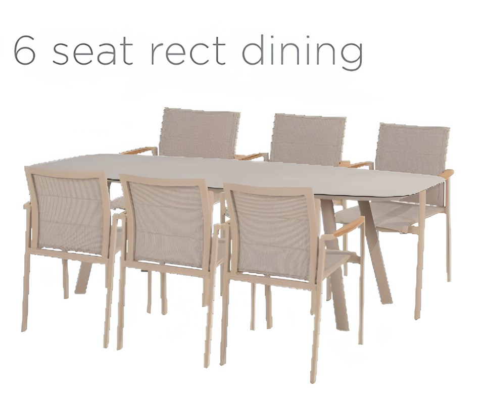4 Seasons Outdoor Cortina 6 Seat with Manolo 240cm Barrel Ceramic Dining Table