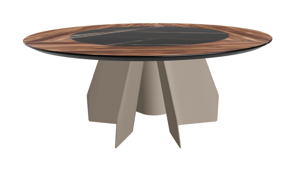 Diameter 180 x Height 75 cm_Walnut Canaletto_Titanium Embossed_Glossy Sahara Noir