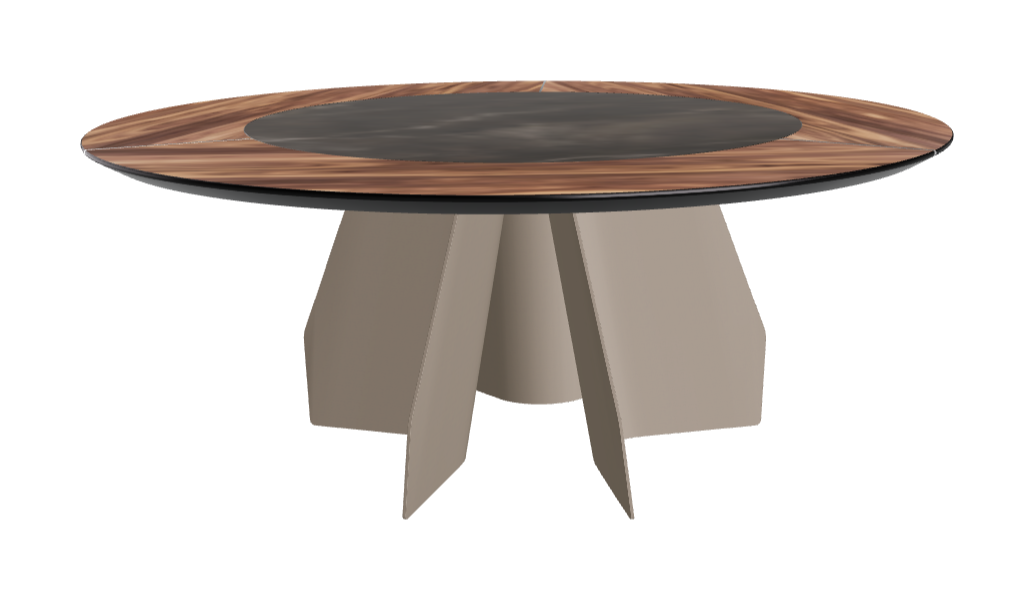 Diameter 180 x Height 75 cm_Walnut Canaletto_Titanium Embossed_Andromeda