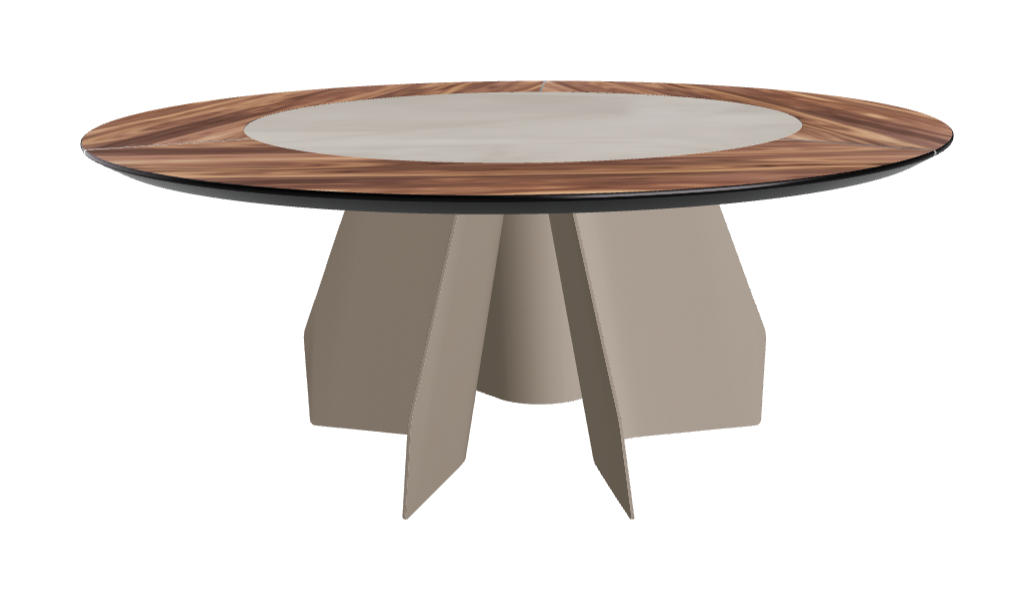Diameter 180 x Height 75 cm_Walnut Canaletto_Titanium Embossed_Luxor