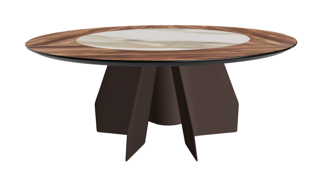 Diameter 180 x Height 75 cm_Walnut Canaletto_Bronze Embossed_Matt Borghini Calacatta