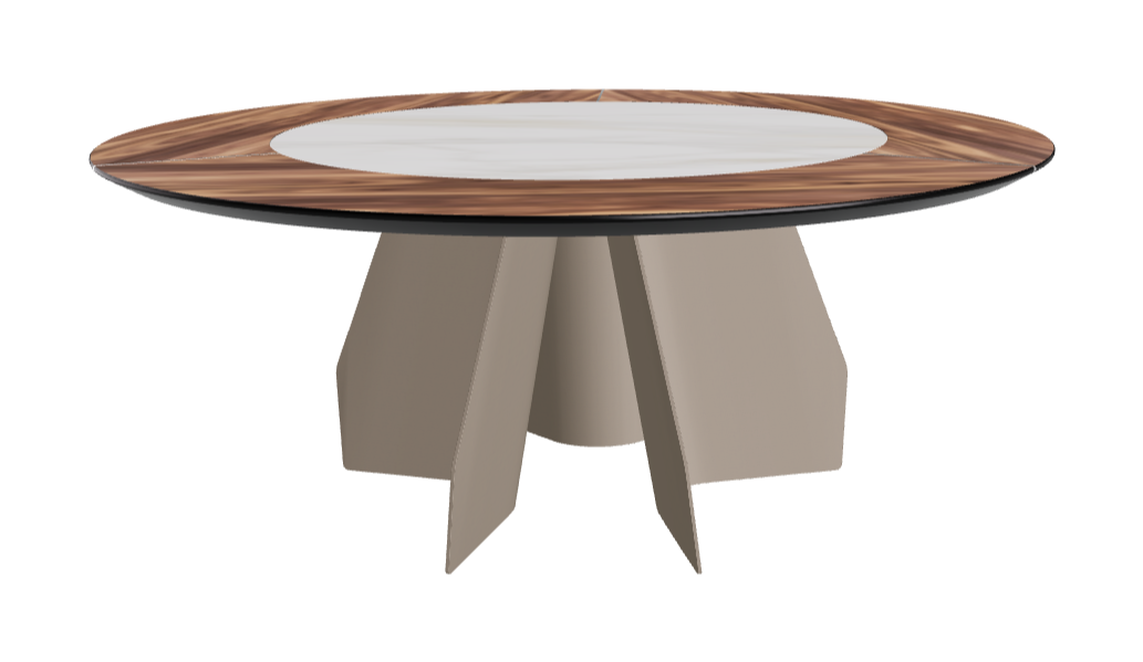 T Diameter 180 x Height 75 cm Swivel_Walnut Canaletto_Titanium Embossed_Matt Golden Calacatta