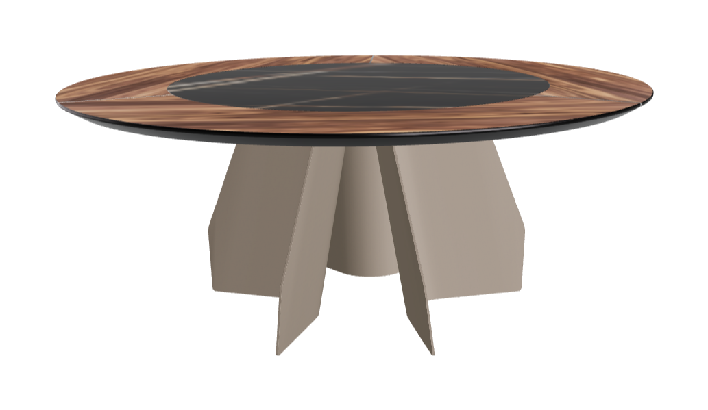 T Diameter 180 x Height 75 cm Swivel_Walnut Canaletto_Titanium Embossed_Glossy Sahara Noir
