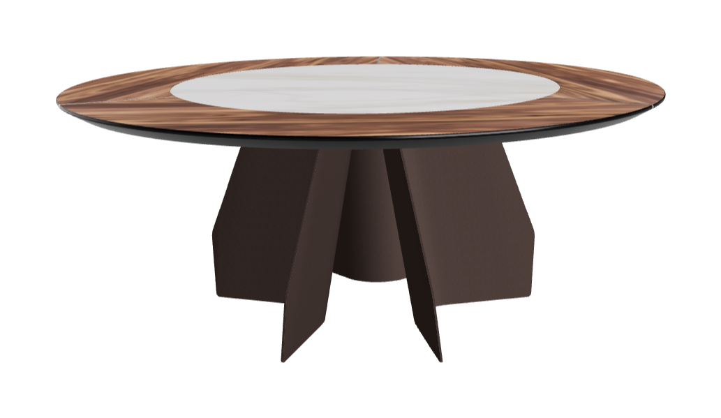 T Diameter 180 x Height 75 cm Swivel_Walnut Canaletto_Bronze Embossed_Matt Golden Calacatta