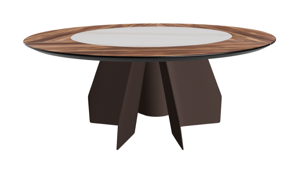 T Diameter 180 x Height 75 cm Swivel_Walnut Canaletto_Bronze Embossed_Glossy Golden Calacatta