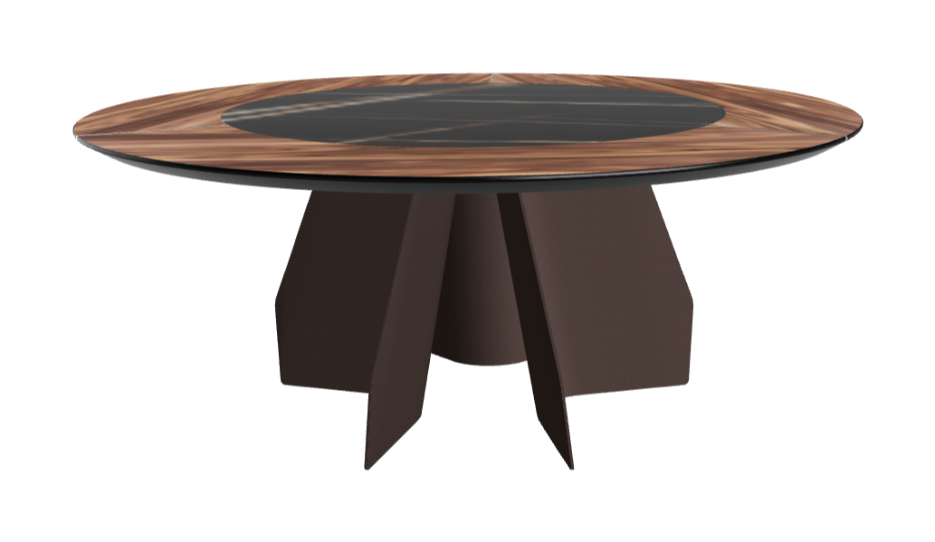 T Diameter 180 x Height 75 cm Swivel_Walnut Canaletto_Bronze Embossed_Glossy Sahara Noir