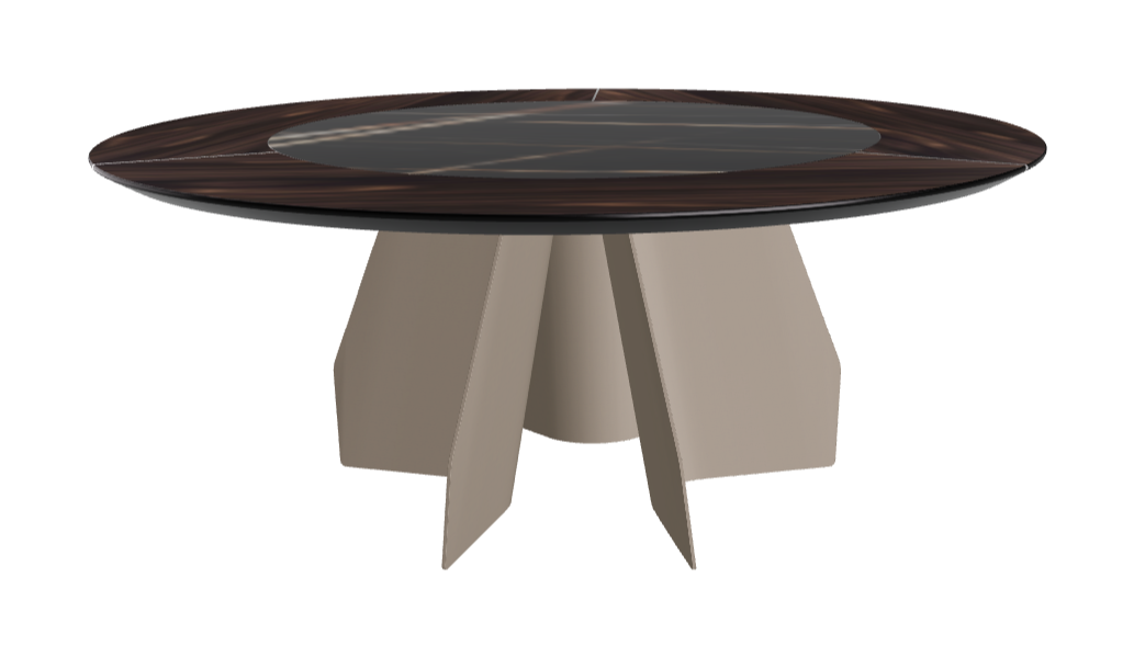 T Diameter 180 x Height 75 cm Swivel_Burned Oak_Titanium Embossed_Glossy Sahara Noir