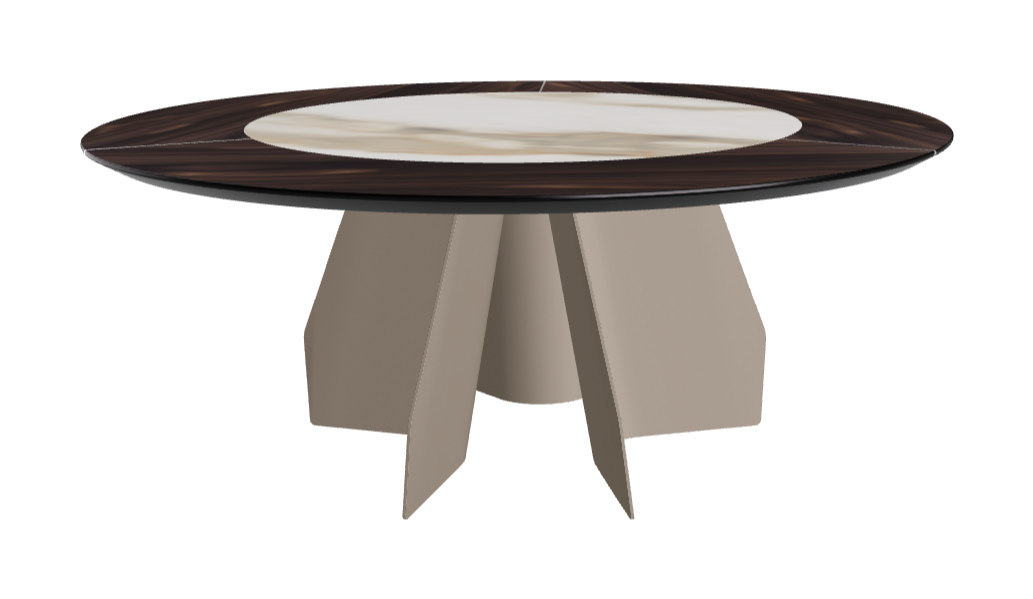 T Diameter 180 x Height 75 cm Swivel_Burned Oak_Titanium Embossed_Matt Borghini Calacatta