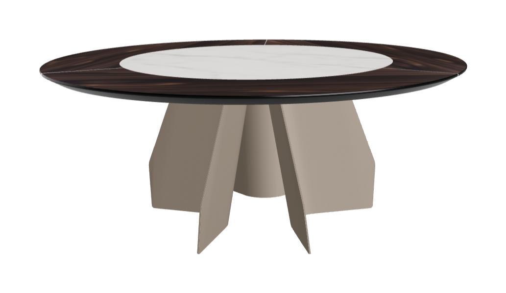 T Diameter 180 x Height 75 cm Swivel_Burned Oak_Titanium Embossed_Matt Invisible