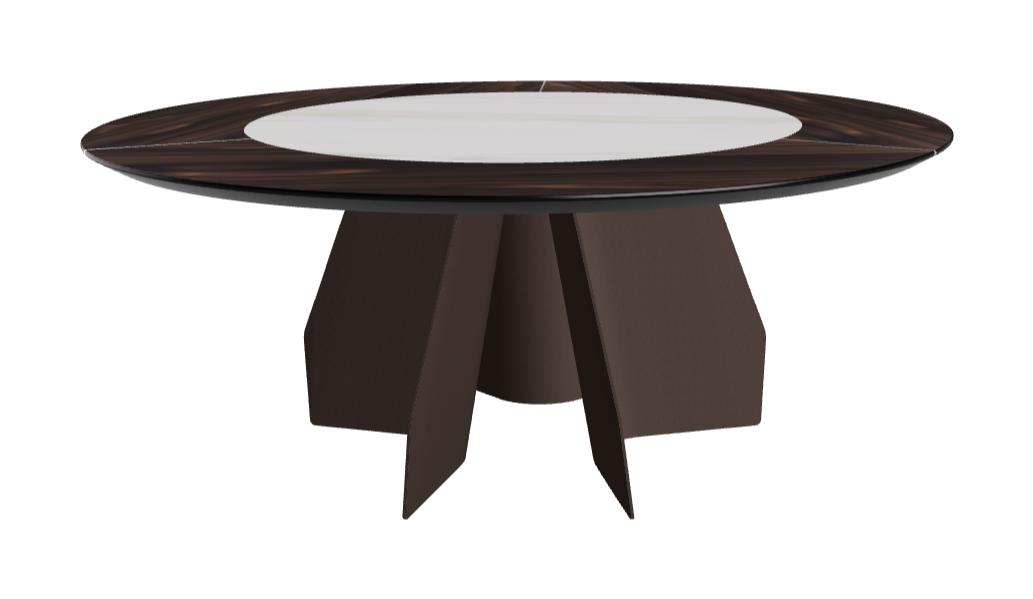 T Diameter 180 x Height 75 cm Swivel_Burned Oak_Bronze Embossed_Glossy Golden Calacatta