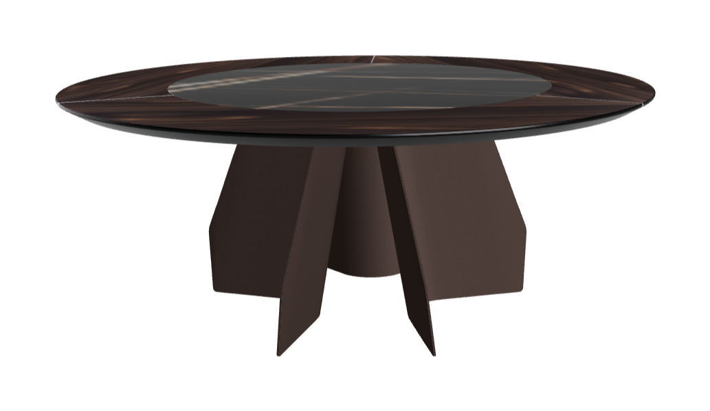 T Diameter 180 x Height 75 cm Swivel_Burned Oak_Bronze Embossed_Glossy Sahara Noir