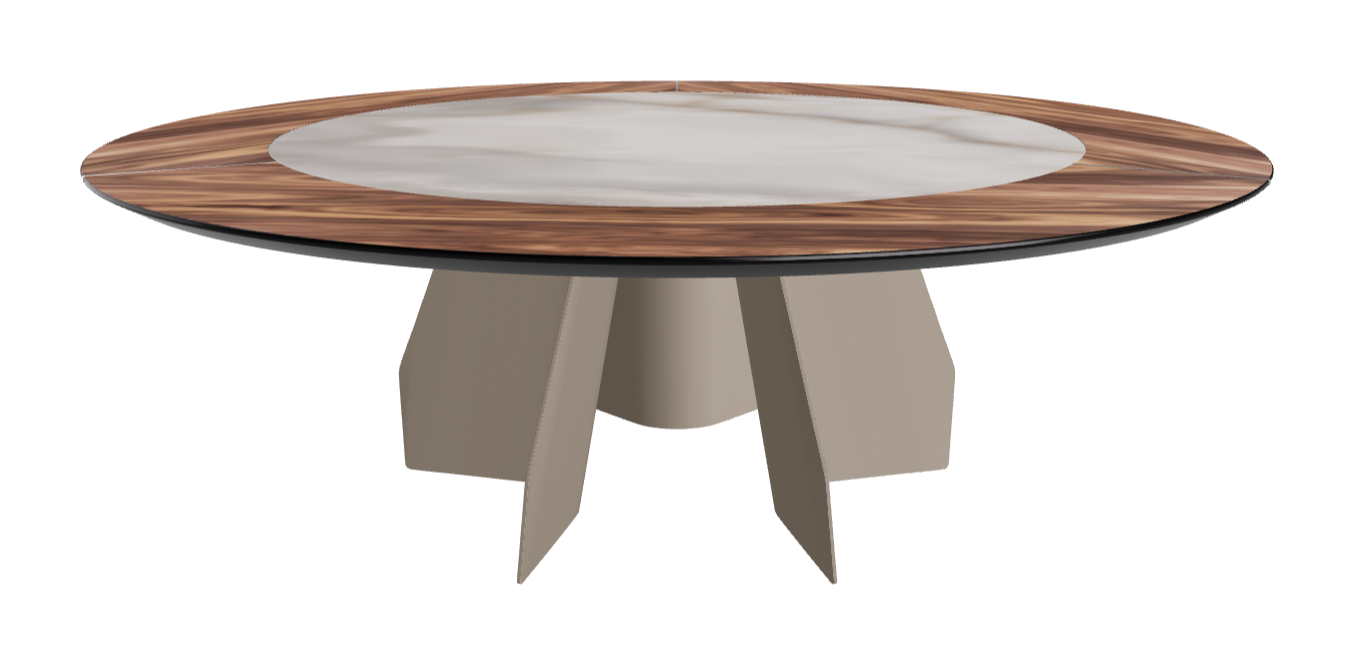 Diameter 220 x Height 75 cm_Walnut Canaletto_Titanium Embossed_Alabastro