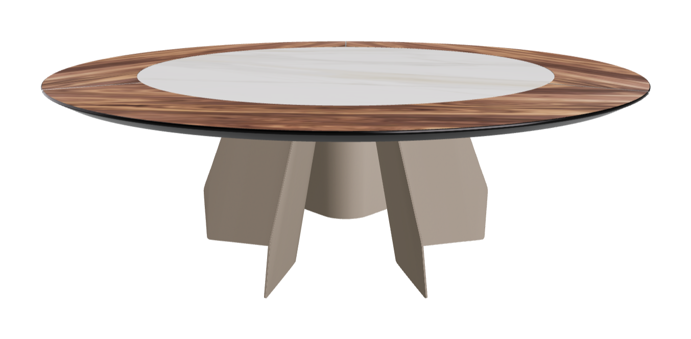 Diameter 220 x Height 75 cm_Walnut Canaletto_Titanium Embossed_Matt Golden Calacatta
