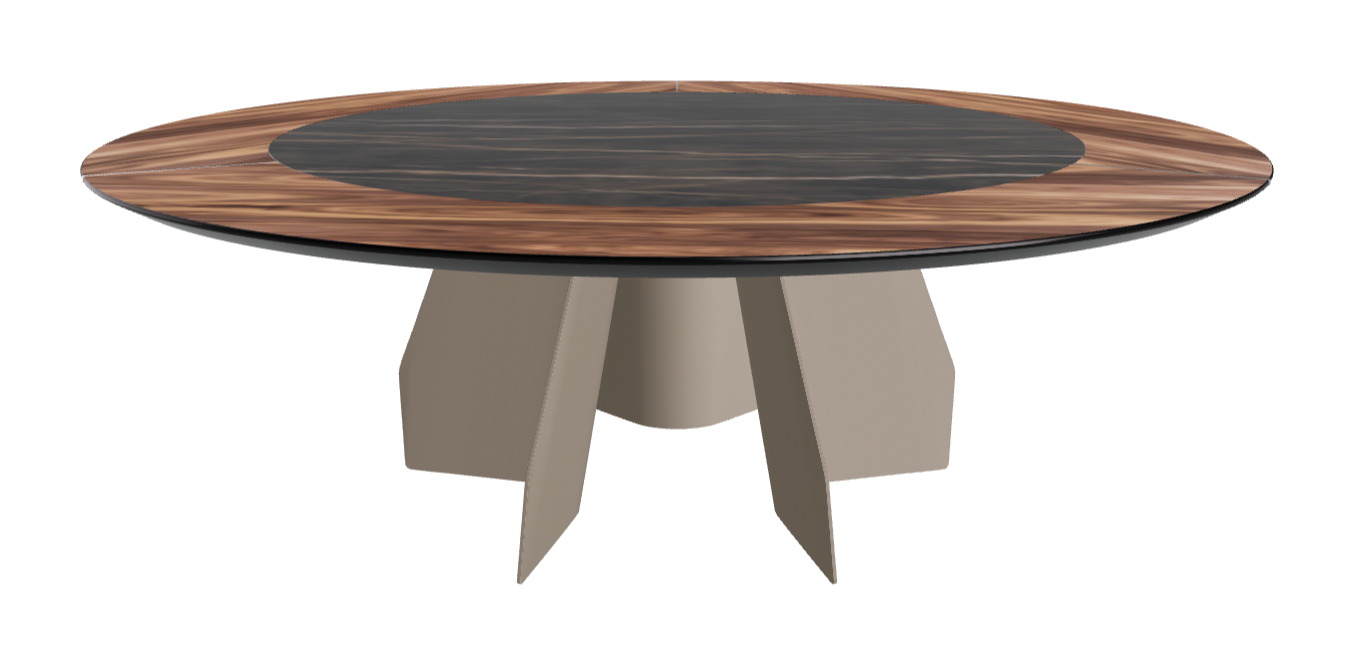 Diameter 220 x Height 75 cm_Walnut Canaletto_Titanium Embossed_Glossy Portoro