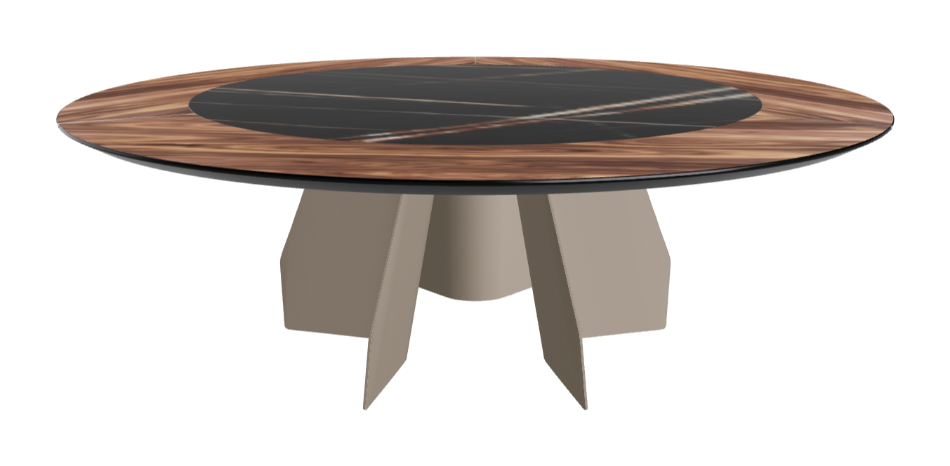 Diameter 220 x Height 75 cm_Walnut Canaletto_Titanium Embossed_Glossy Sahara Noir