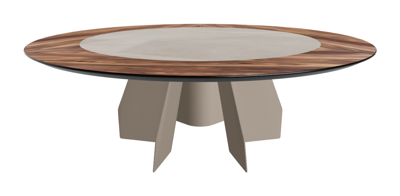 Diameter 220 x Height 75 cm_Walnut Canaletto_Titanium Embossed_Luxor