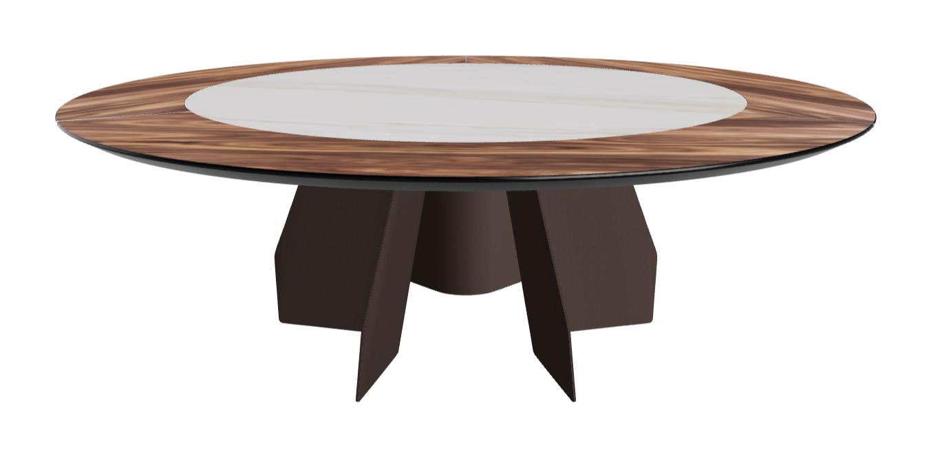 Diameter 220 x Height 75 cm_Walnut Canaletto_Bronze Embossed_Glossy Golden Calacatta