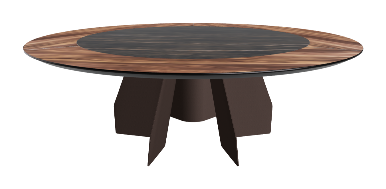 Diameter 220 x Height 75 cm_Walnut Canaletto_Bronze Embossed_Glossy Portoro