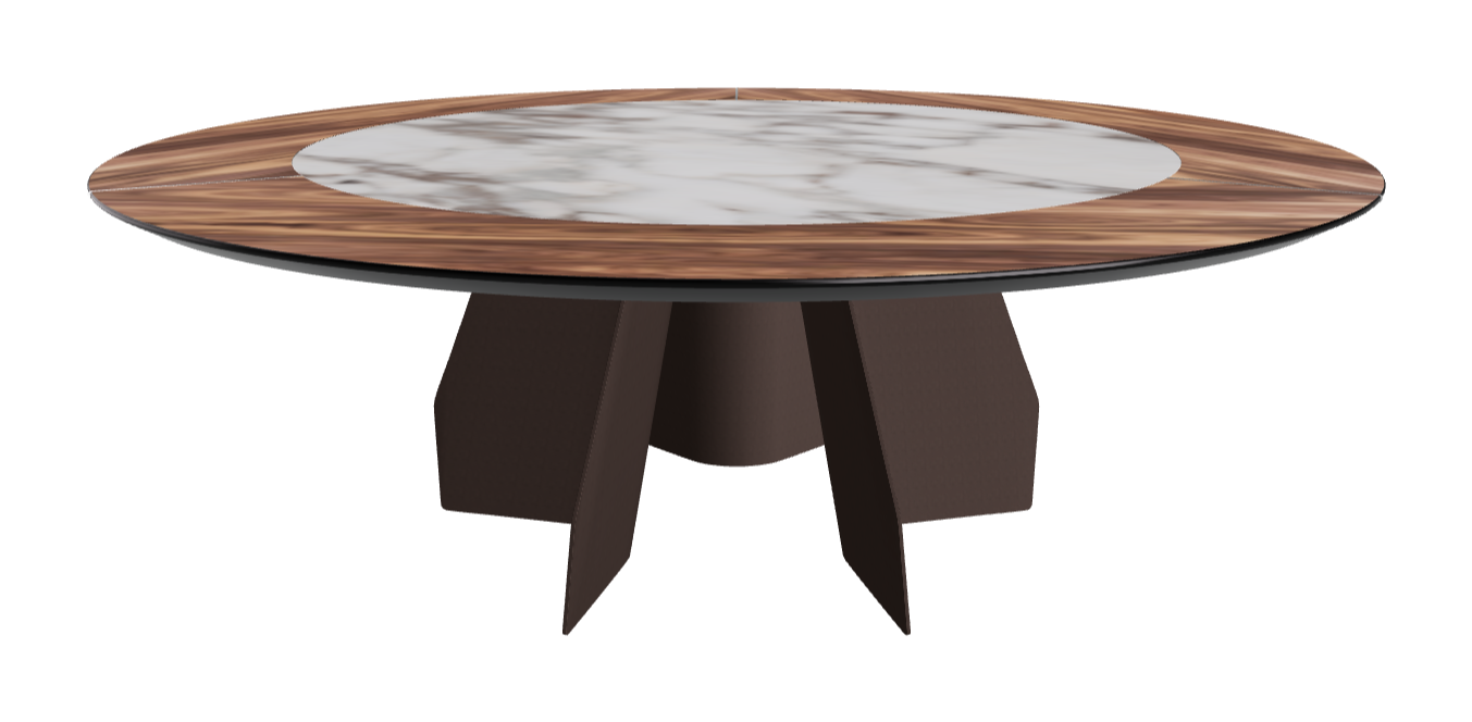 Diameter 220 x Height 75 cm_Walnut Canaletto_Bronze Embossed_Breccia