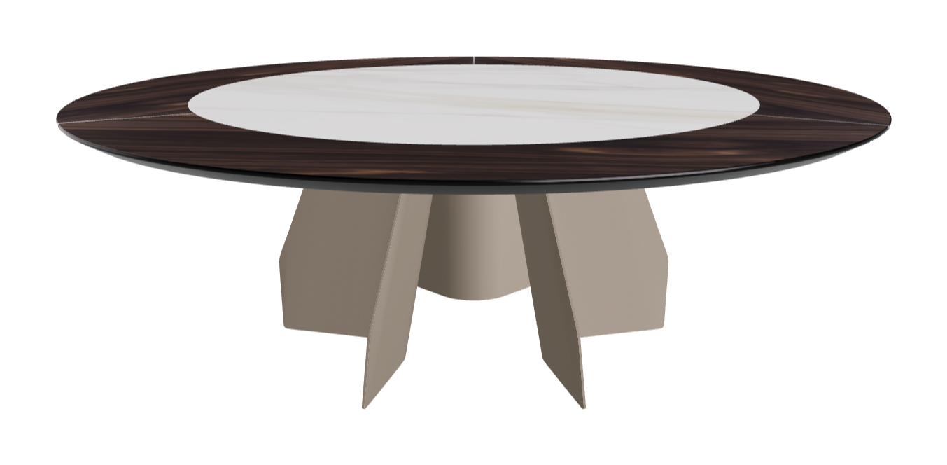 Diameter 220 x Height 75 cm_Burned Oak_Titanium Embossed_Matt Golden Calacatta