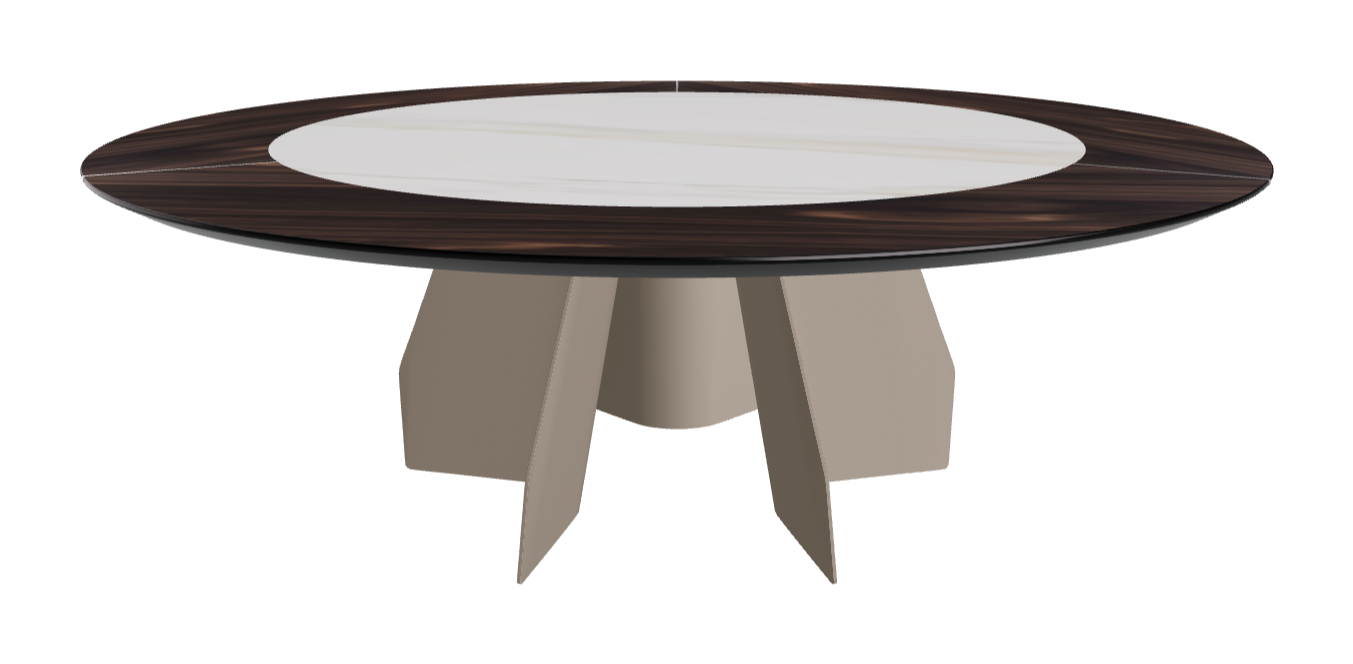 Diameter 220 x Height 75 cm_Burned Oak_Titanium Embossed_Glossy Golden Calacatta
