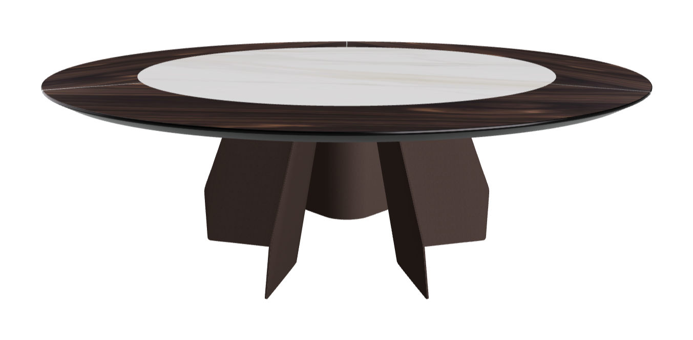 Diameter 220 x Height 75 cm_Burned Oak_Bronze Embossed_Matt Golden Calacatta