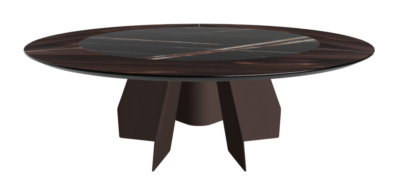 Diameter 220 x Height 75 cm_Burned Oak_Bronze Embossed_Glossy Sahara Noir
