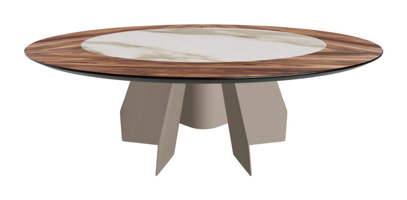 T Diameter 220 x Height 75 cm Swivel_Walnut Canaletto_Titanium Embossed_Matt Borghini Calacatta