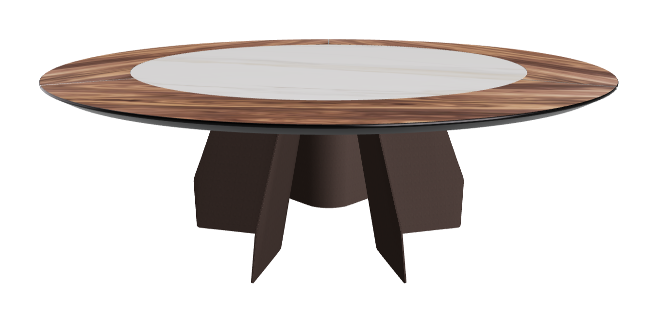 T Diameter 220 x Height 75 cm Swivel_Walnut Canaletto_Bronze Embossed_Glossy Golden Calacatta