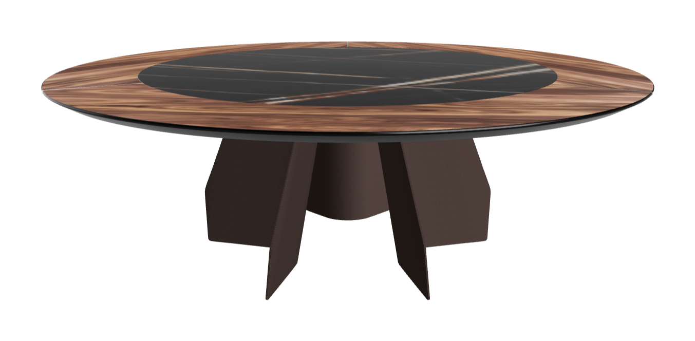 T Diameter 220 x Height 75 cm Swivel_Walnut Canaletto_Bronze Embossed_Glossy Sahara Noir