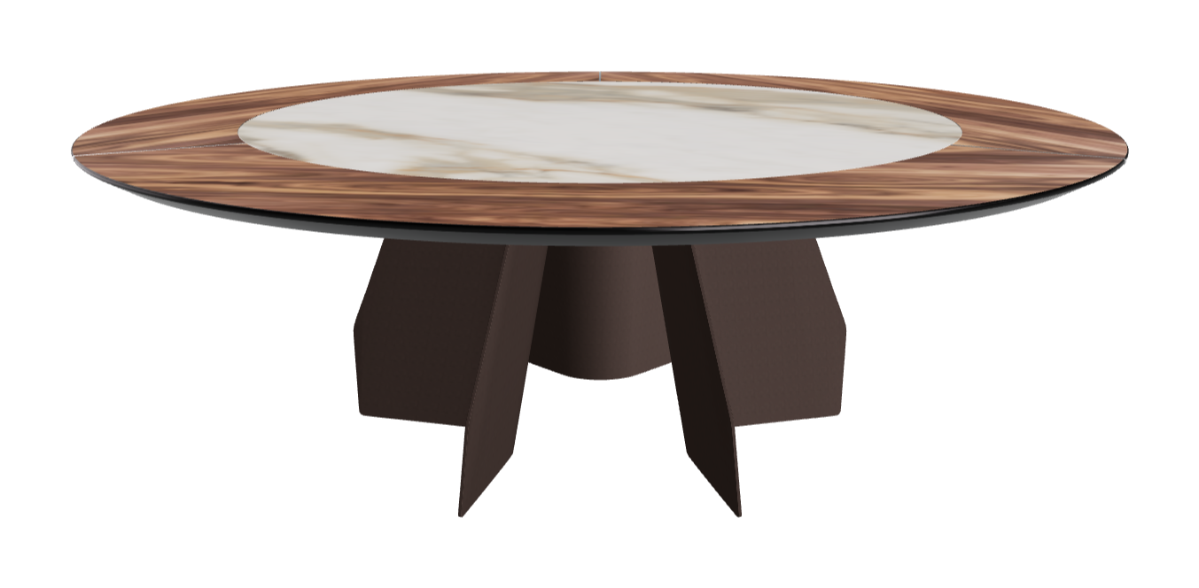 T Diameter 220 x Height 75 cm Swivel_Walnut Canaletto_Bronze Embossed_Matt Borghini Calacatta