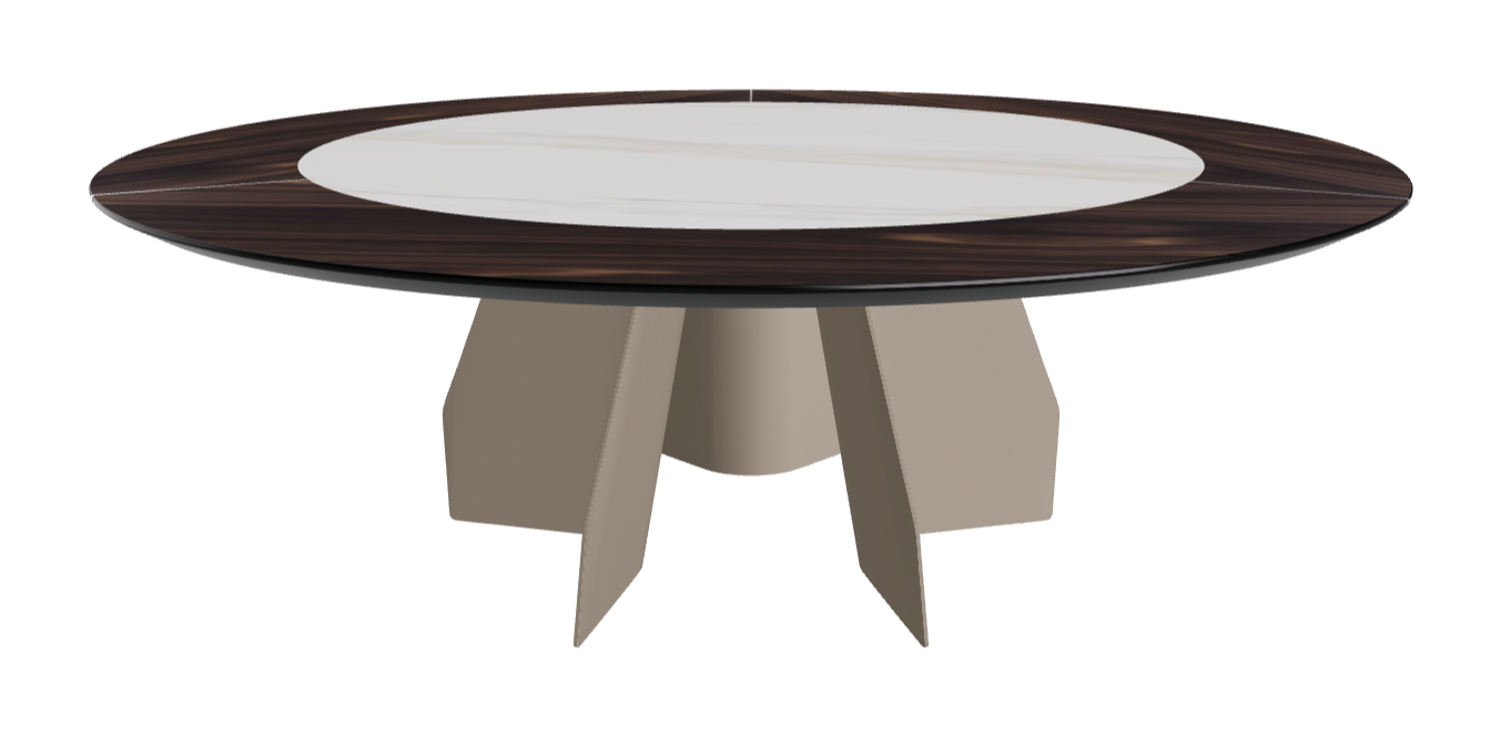 T Diameter 220 x Height 75 cm Swivel_Burned Oak_Titanium Embossed_Glossy Golden Calacatta
