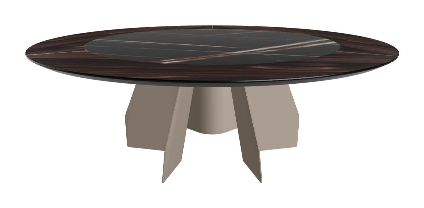 T Diameter 220 x Height 75 cm Swivel_Burned Oak_Titanium Embossed_Glossy Sahara Noir