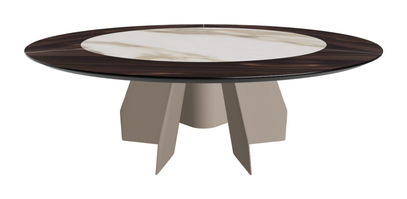 T Diameter 220 x Height 75 cm Swivel_Burned Oak_Titanium Embossed_Matt Borghini Calacatta