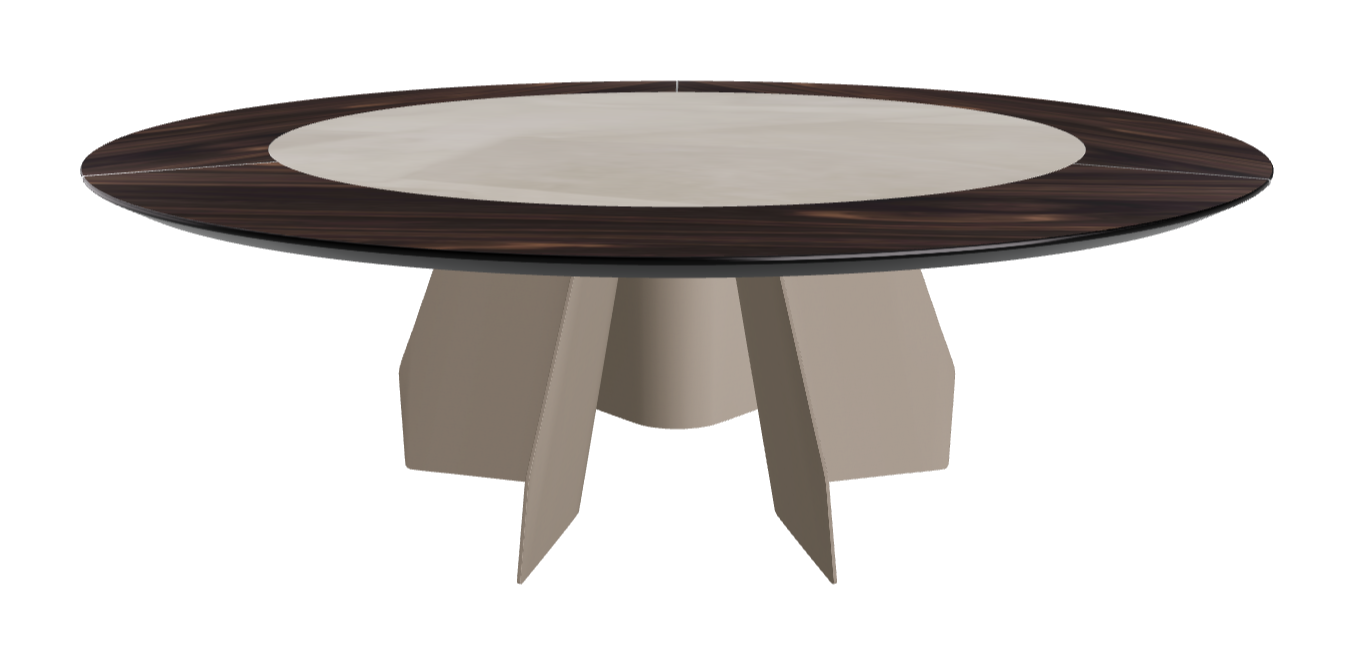 T Diameter 220 x Height 75 cm Swivel_Burned Oak_Titanium Embossed_Luxor