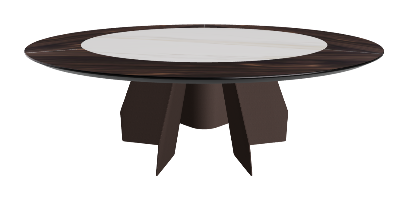 T Diameter 220 x Height 75 cm Swivel_Burned Oak_Bronze Embossed_Glossy Golden Calacatta