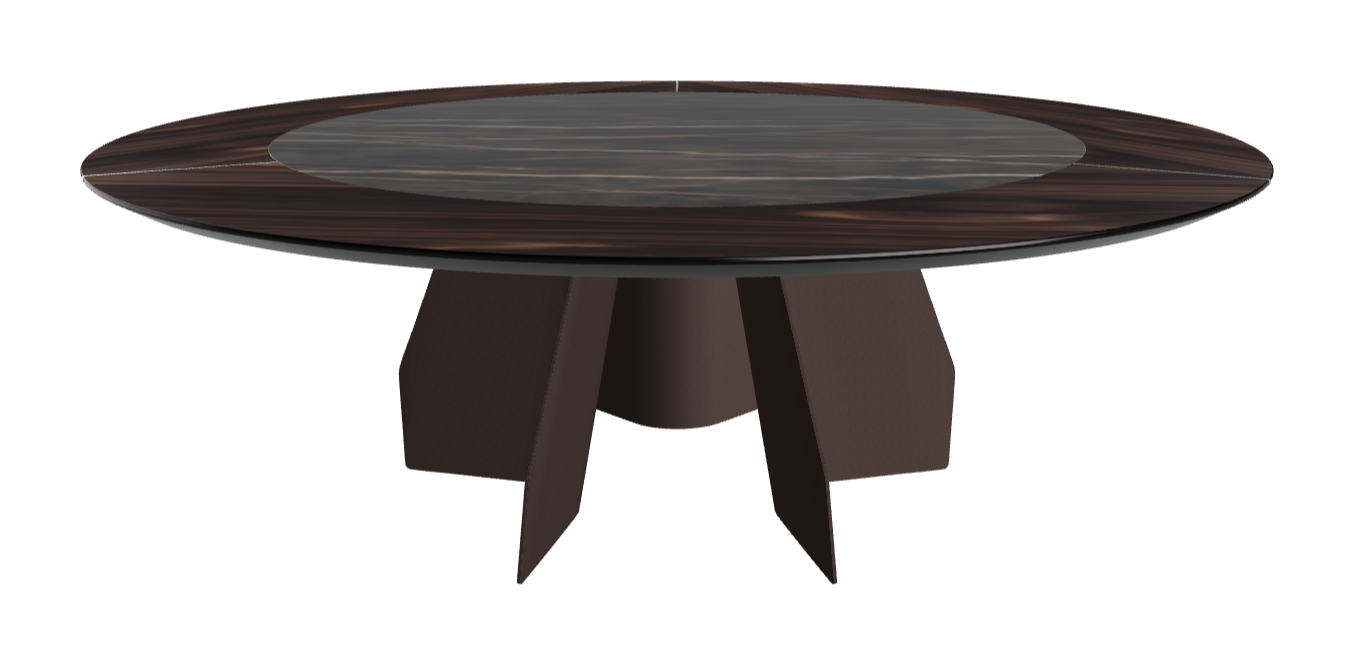 T Diameter 220 x Height 75 cm Swivel_Burned Oak_Bronze Embossed_Glossy Portoro