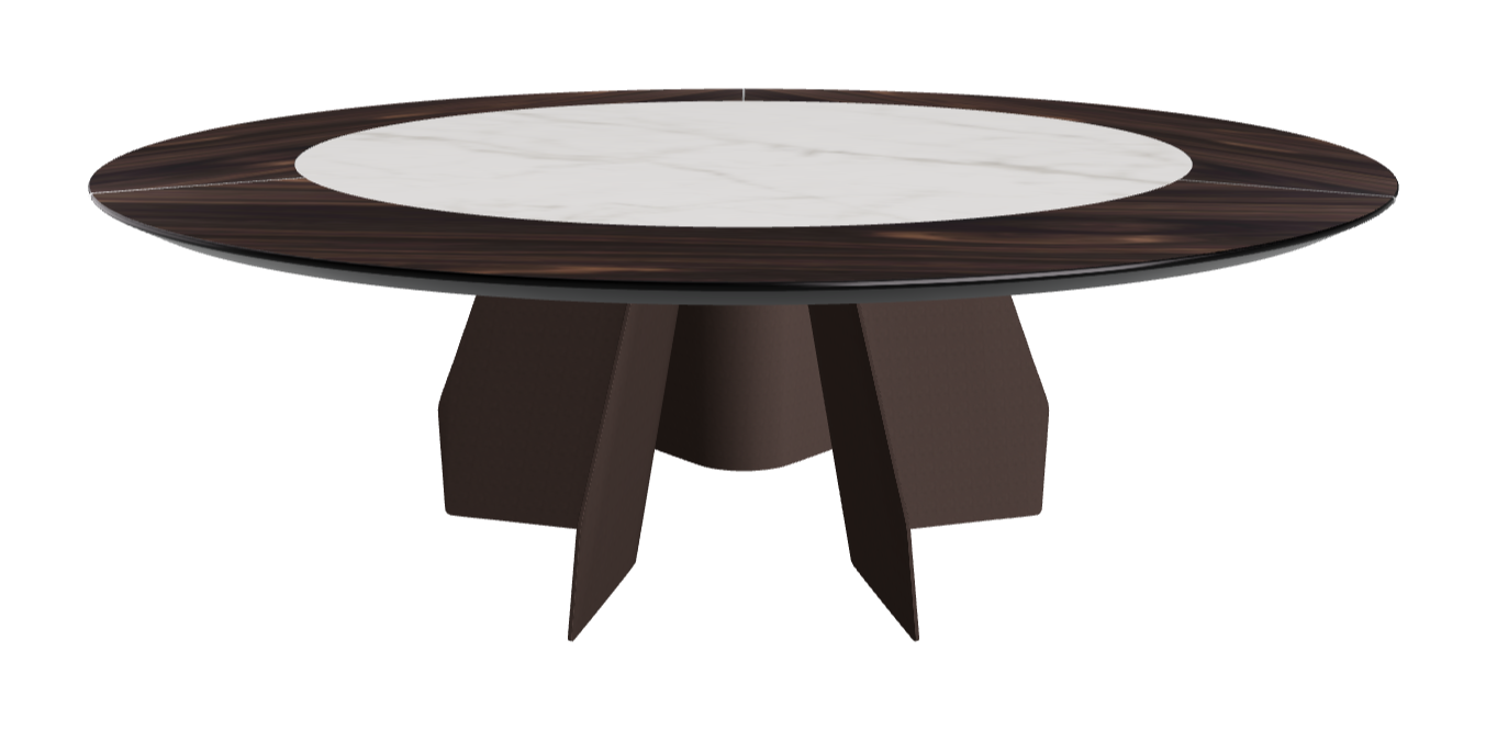T Diameter 220 x Height 75 cm Swivel_Burned Oak_Bronze Embossed_Matt Invisible