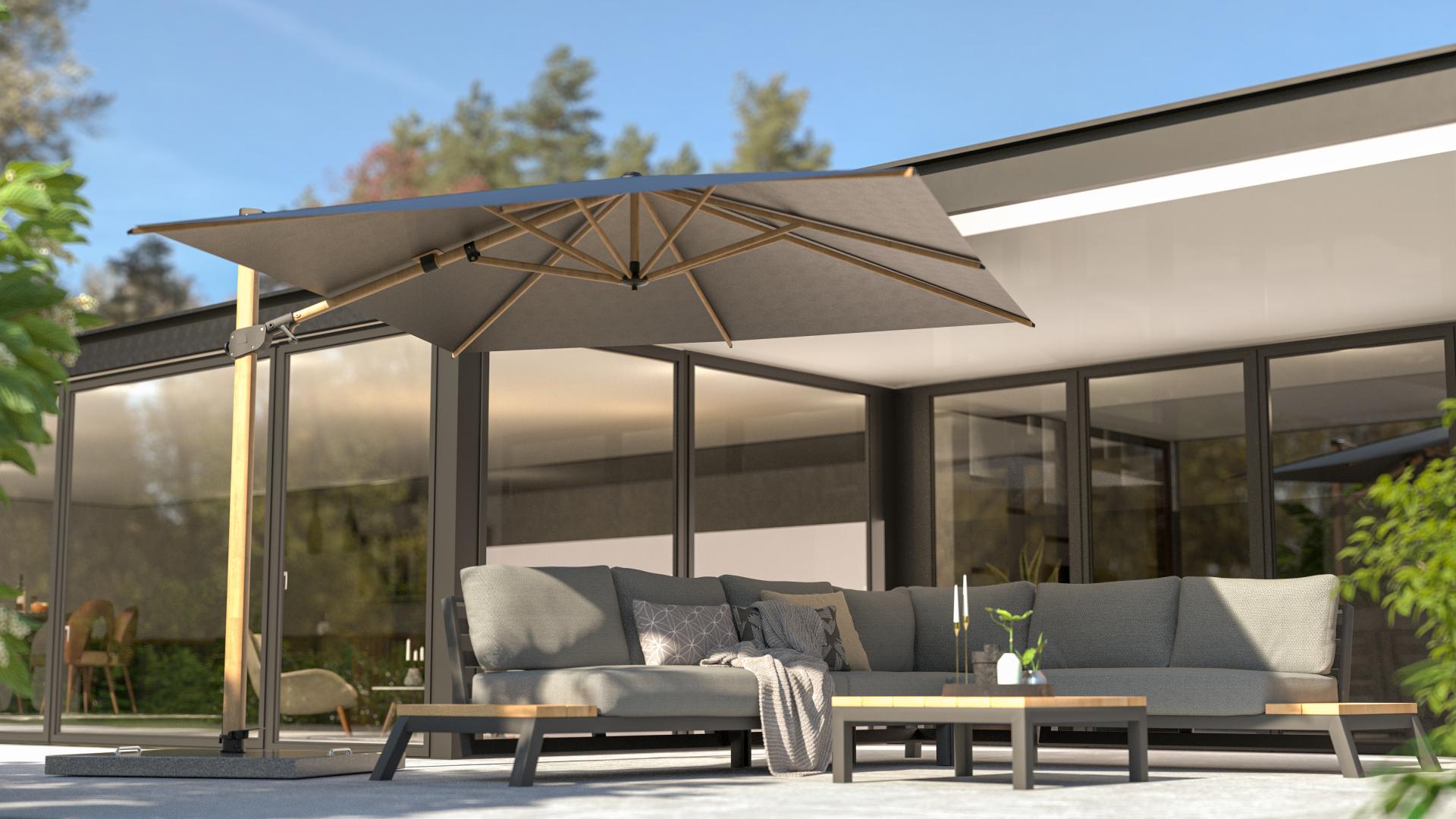 4 Seasons Outdoor Siesta Premium Parasol 3m x 3m in Charcoal