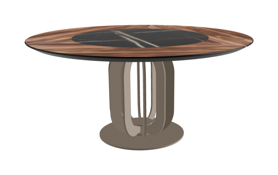 Diameter 160 x Height 75 cm_Glossy Sahara Noir_Titanium Embossed_Walnut Canaletto