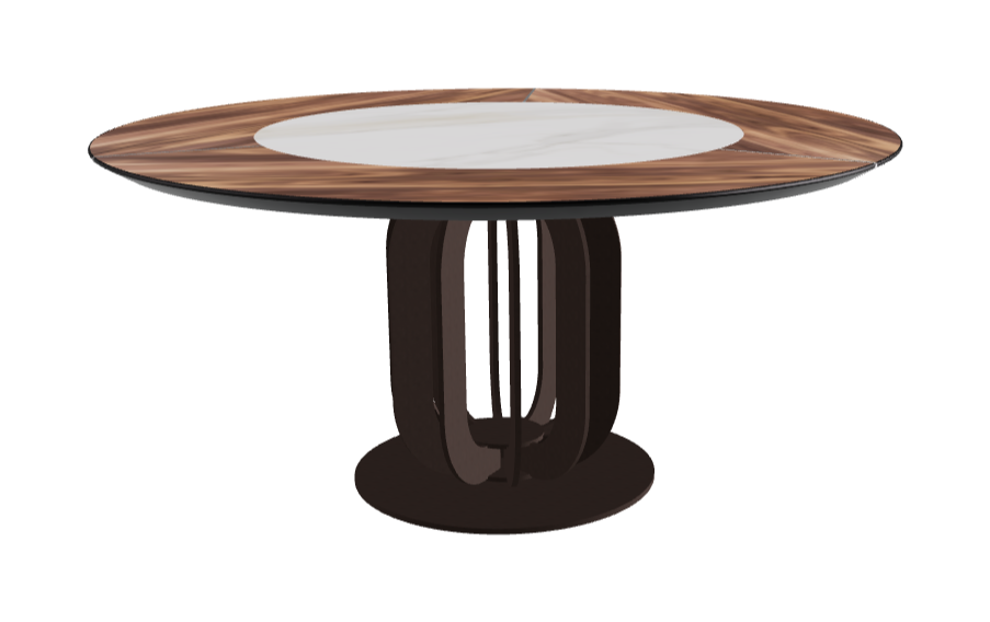 Diameter 160 x Height 75 cm_Matt Golden Calacatta_Bronze Embossed_Walnut Canaletto
