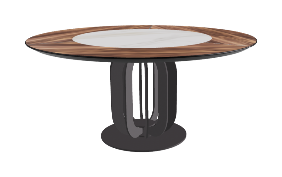 Diameter 160 x Height 75 cm_Matt Golden Calacatta_Graphite Embossed_Walnut Canaletto