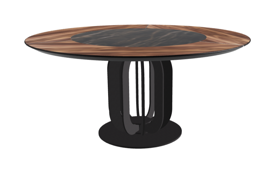 Diameter 160 x Height 75 cm_Glossy Portoro_Black Embossed_Walnut Canaletto