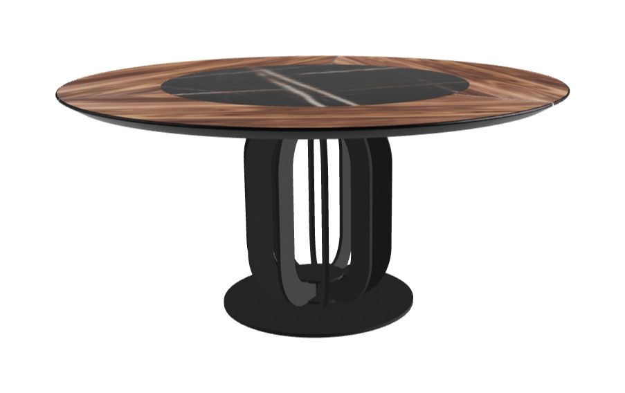 Diameter 160 x Height 75 cm_Glossy Sahara Noir_Black Embossed_Walnut Canaletto
