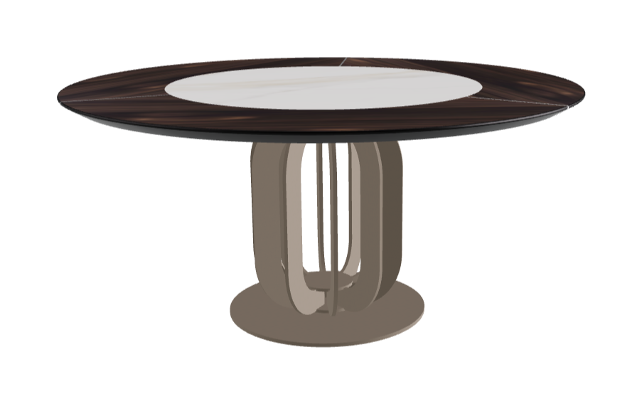 Diameter 160 x Height 75 cm_Glossy Golden Calacatta_Titanium Embossed_Burned Oak