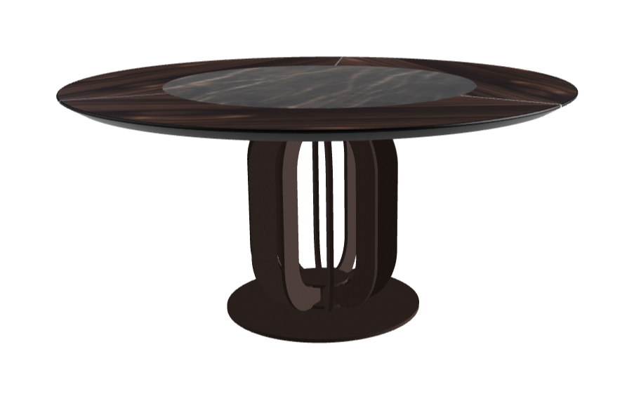 Diameter 160 x Height 75 cm_Glossy Portoro_Bronze Embossed_Burned Oak